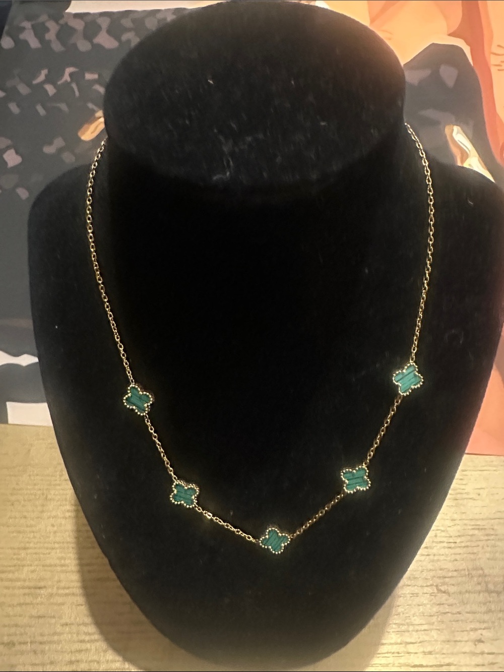 LSJ Gold Chain Necklace with Green Clover Accents - 2in Ext